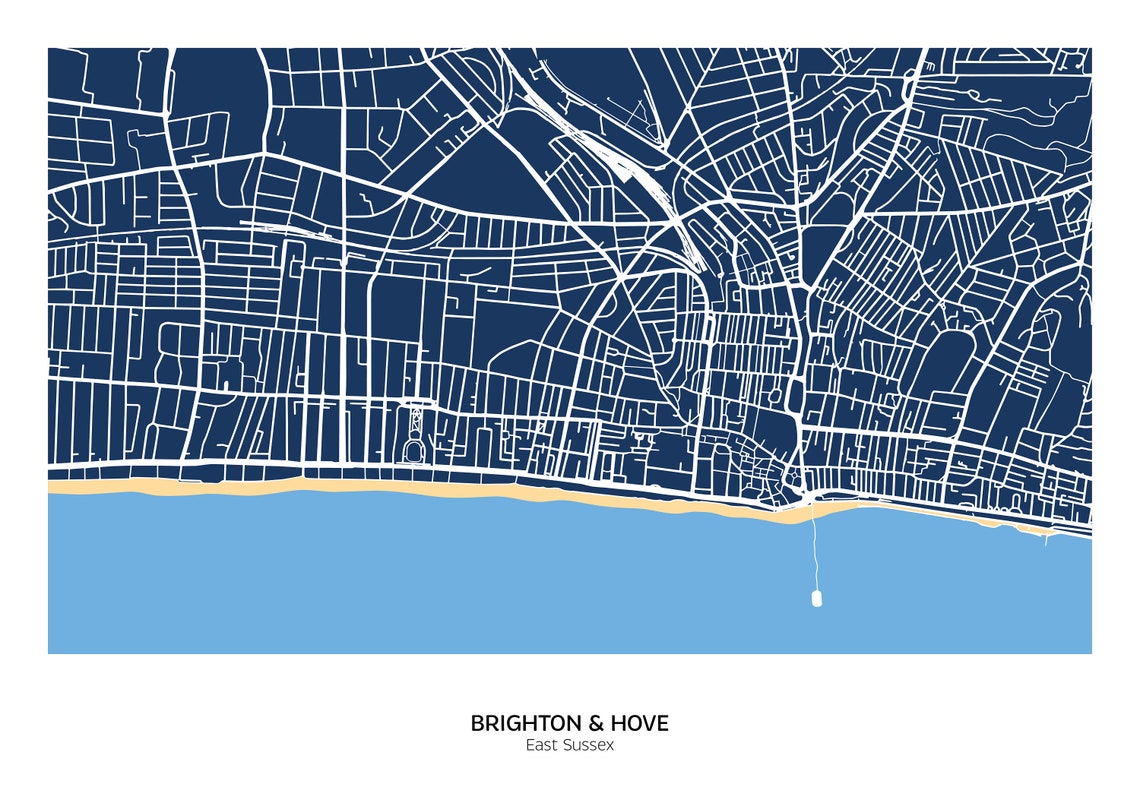 Brighton print Brighton and Hove map Brighton travel map | Etsy