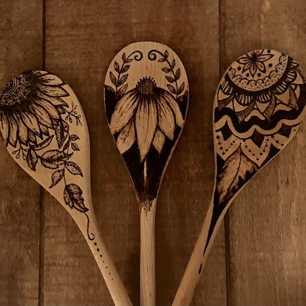 Wood Burned Spoons Etsy