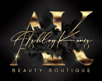 Logo aquarelle noir doré, logo fumée, logo beauté, logo artiste maquilleur, logo signature, logo boutique, logo cheveux, logo cils, logo ongles