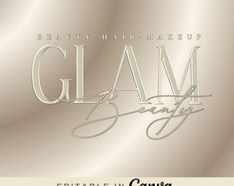 Beige Gold Beauty Logo, Canva Logo Template, Digital Logo, Hair logo, DIY Logo, Gold Logo, Lash Logo, Nails Logo, Makeup Logo, Boutique Logo