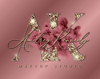 Rose Gold Glitter Logo, Smoke Logo, Beauty Logo, Makeup Artist Logo, Signature Logo, Boutique Logo, Hair Logo, Lashes Logo, Nails Logo