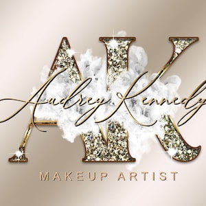 Logotipo de glitter dourado bege, logotipo de fumaça, logotipo de beleza, logotipo de maquiador, logotipo de assinatura, logotipo de boutique, logotipo de cabelo, logotipo de cílios, logotipo de unhas