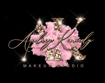 Gold Pink Watercolor Logo, Smoke Logo, Beauty Logo, Glitter Logo, Makeup Artist Logo, Boutique Logo, Hair Logo, Lashes Logo, Nails Logo