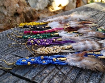 Boho Macramé&Feathers Earring. Feather Earrings. Natural Feathers. Long Feathers. Long Macramé Earrings