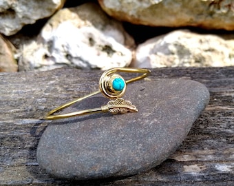 Turquoise Plume Bangle. Turquoise Brass Bangle. Améthyste Silver Bangle.