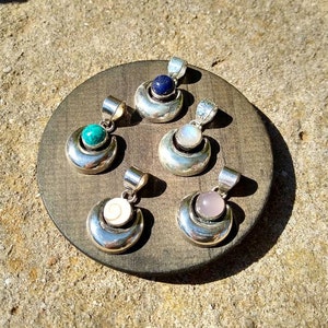 Half Moon Pendants. Crescent Moon Pendant. Stones Pendants. Moonstone. Lapislazuli. Turquoise. Rose Quartz. Shiva Eye Shell.