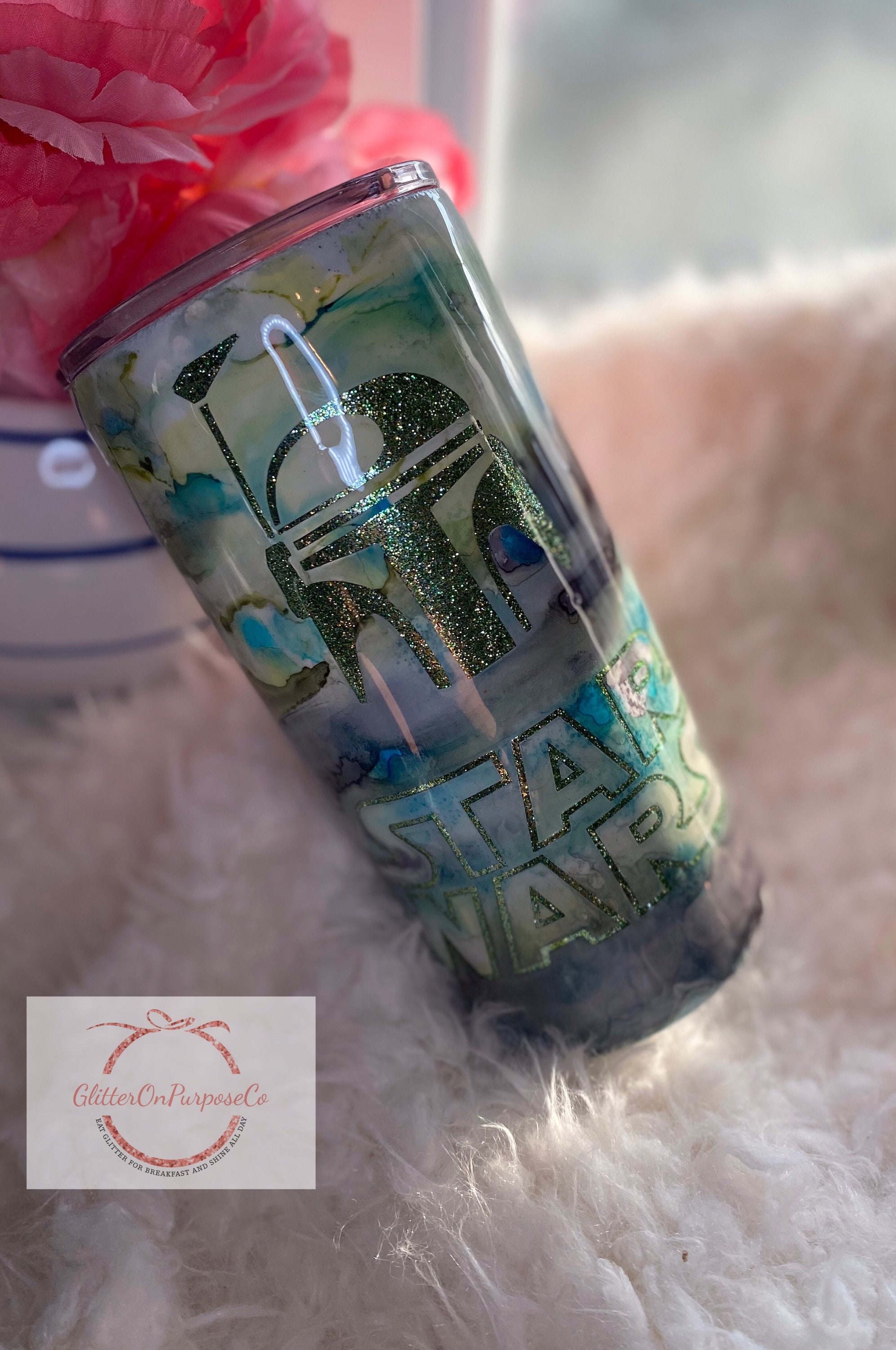 The Child /Glitter Peekaboo SW /Personalized Tumbler/ Peekaboo/ Green