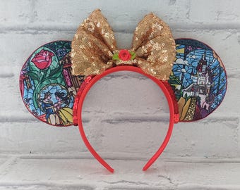 Stained glass Beauty and the Beast ears