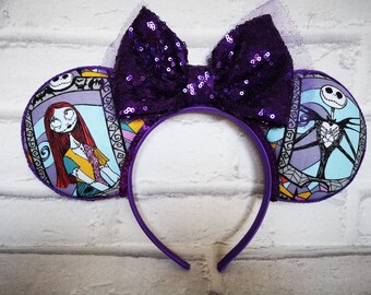 Jack and Sally ears Purple or Black - Stained glass