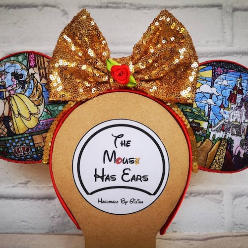 Beauty and the Beast Disney Mickey Mouse Ears, Belle, The Prince, Castle, Red Rose