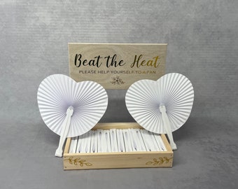 Wedding Fan & Crate Set | Custom Wedding Crate | Rustic Wedding Decor | Heart Shape Paper Fans | Destination Wedding Favours | Beat the Heat