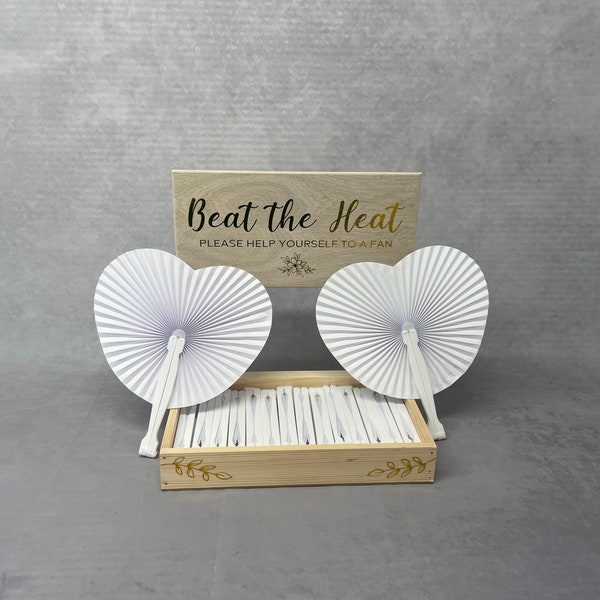 Wedding Fan & Crate Set | Custom Wedding Crate | Rustic Wedding Decor | Heart Shape Paper Fans | Destination Wedding Favours | Beat the Heat