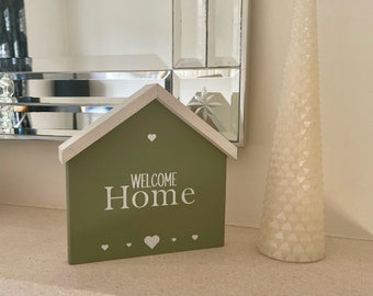 Welcome Home Ornament | Wooden First Home Gift | Free standing House sign