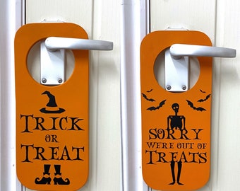 Halloween door hanger | trick or treat | trick or treat welcome | no more trick or treat | double sided door hanger