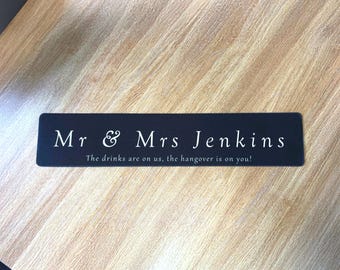 Personalisierte Hochzeit Bar Läufer - Custom Mr & Mrs Bar Mat