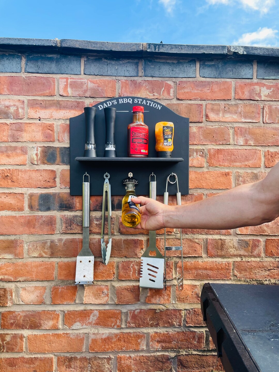 Customisable Bbq Tool Holder Sign With Shelf and Hooks. Bbq Tool Hanger