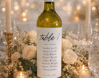 Personalized Wedding Table Number Wine Bottle Labels