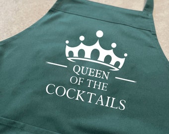 King / Queen of the Cocktails apron, perfect for any home bar owner or cocktail lover.