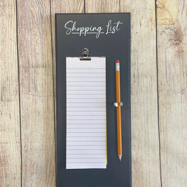 Customisable shopping list holder, slimline shopping list, tear off shopping list and and pencil holder