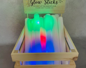 Personalized LED Foam Glow Sticks with Rustic Crate: Wedding Party Decor