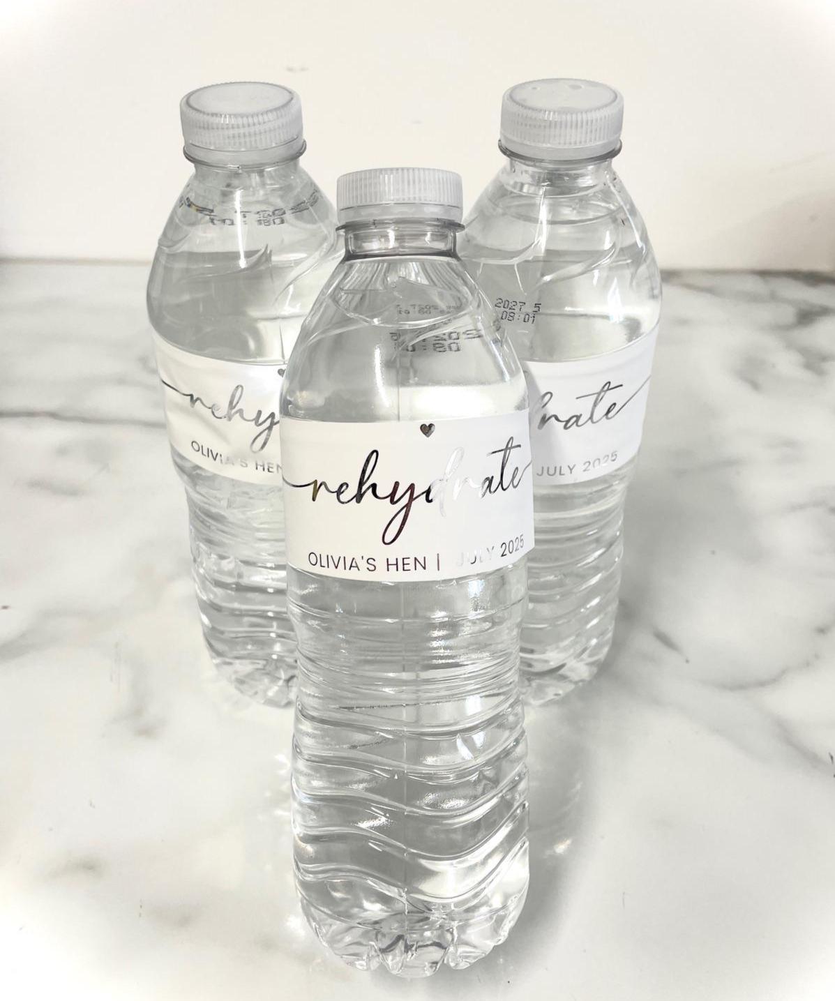 Personalized Hen Party Water Bottle Labels: Silver Foil Rehydrate Stickers