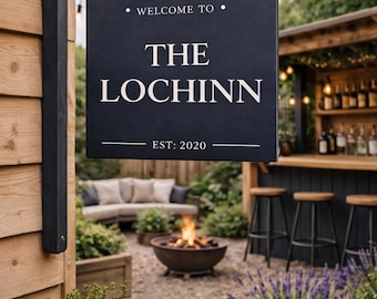 Personalised Home Bar Sign UK | Hanging Garden Pub Sign | Custom Man Cave Gift for Dad | Outdoor Wooden Bar Sign Double Sided