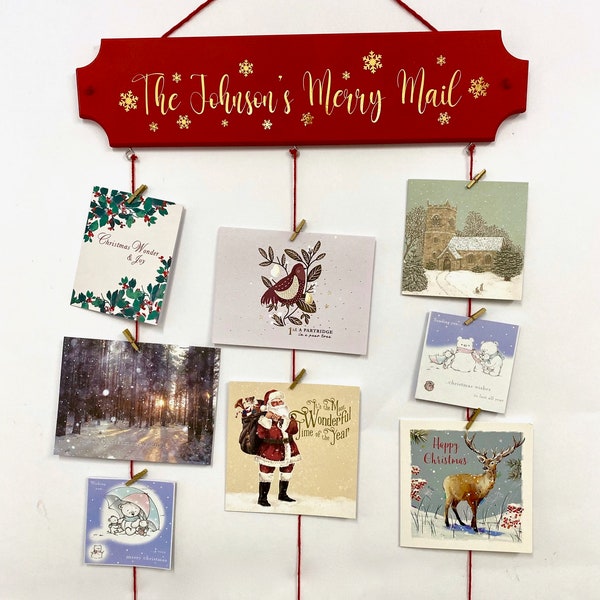 Personalised Christmas Card Holder | Merry Mail Hanging Sign | Christmas Card Display | custom Christmas decoration