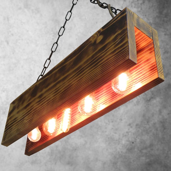 Handmade Beam Chandelier Wood Pendant Light Fixture - Country Industrial Pendant Lighting