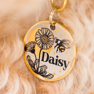 Dog tag personalized Custom dog ID tag Dog name tag Pet tag Cat ID tag - Daisy and  Bee, Spring & summer flowers collection