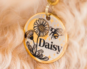 Dog tag personalized Custom dog ID tag Dog name tag Pet tag Cat ID tag - Daisy and  Bee, Spring & summer flowers collection