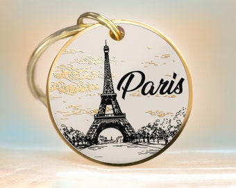 Personalized dog tag Custom pet ID tag Cat Collar Name Tag - Travel France Paris - Engraved on Stainless Steel, No tarnishing