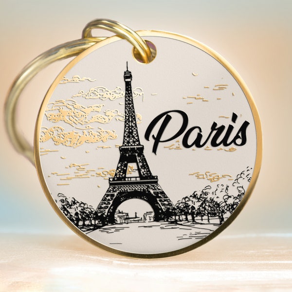 Personalized dog tag Custom pet ID tag Cat Collar Name Tag - Travel France Paris - Engraved on Stainless Steel, No tarnishing