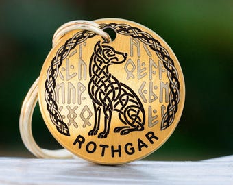 Anpassad hundbricka - Hundnamnbricka, Personligt husdjursidentifiering | Slitstark husdjursbricka i rostfritt stål | Unik keltisk nordisk design