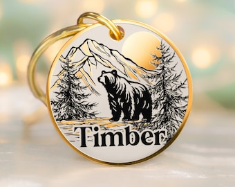 Hundemarke personalisiert. Personalisierte Hundemarke. Hunde Namensschild. Hundemarke auf Edelstahl graviert. Kollektion Nature: Berge, Bär, See, ...