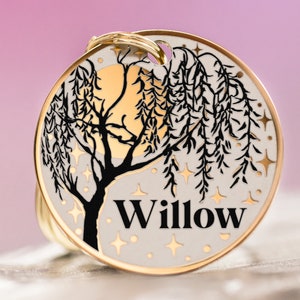 Custom dog tag for dog Personalized pet id tag for puppy cat kitten with/without name Engraved Cute Nature design Willow Moon Stars