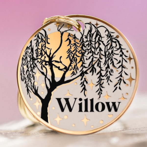 Custom dog tag for dog Personalized pet id tag for puppy cat kitten with/without name Engraved Not fade Cute Nature design Willow Moon Stars