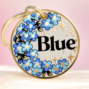 Custom dog and cat tag Personalized pet collar name tag Flowers: Forget me not, Poppy, Lilly, Daisy, Rose, Iris & Butterfly, Dragonfly, Bee