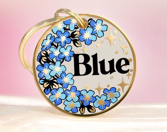 Custom dog and cat tag Personalized pet collar name tag Flowers: Forget me not, Poppy, Lilly, Daisy, Rose, Iris & Butterfly, Dragonfly, Bee