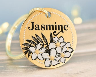 Dog tag personalized, Custom dog ID tag, Dog name tag, Pet tag, Cat ID tag - Spring Flower Jasmine Blossom - Engraved on Stainless Steel