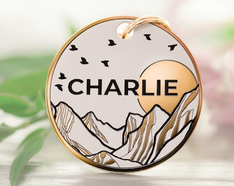Custom dog tag Personalized pet ID tag Cat collar tag Engraved dog name tag Cat name tag Dog ID tag for puppy kitten Adventure Mountains