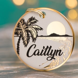 Custom dog tag Personalized pet ID tag Cat collar tag Engraved dog name tag Cute Dog ID tag  Pet tag for puppy kitten / Ocean Sea Palm Beach