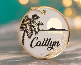 Custom dog tag Personalized pet ID tag Cat collar tag Engraved dog name tag Cute Dog ID tag  Pet tag for puppy kitten / Ocean Sea Palm Beach