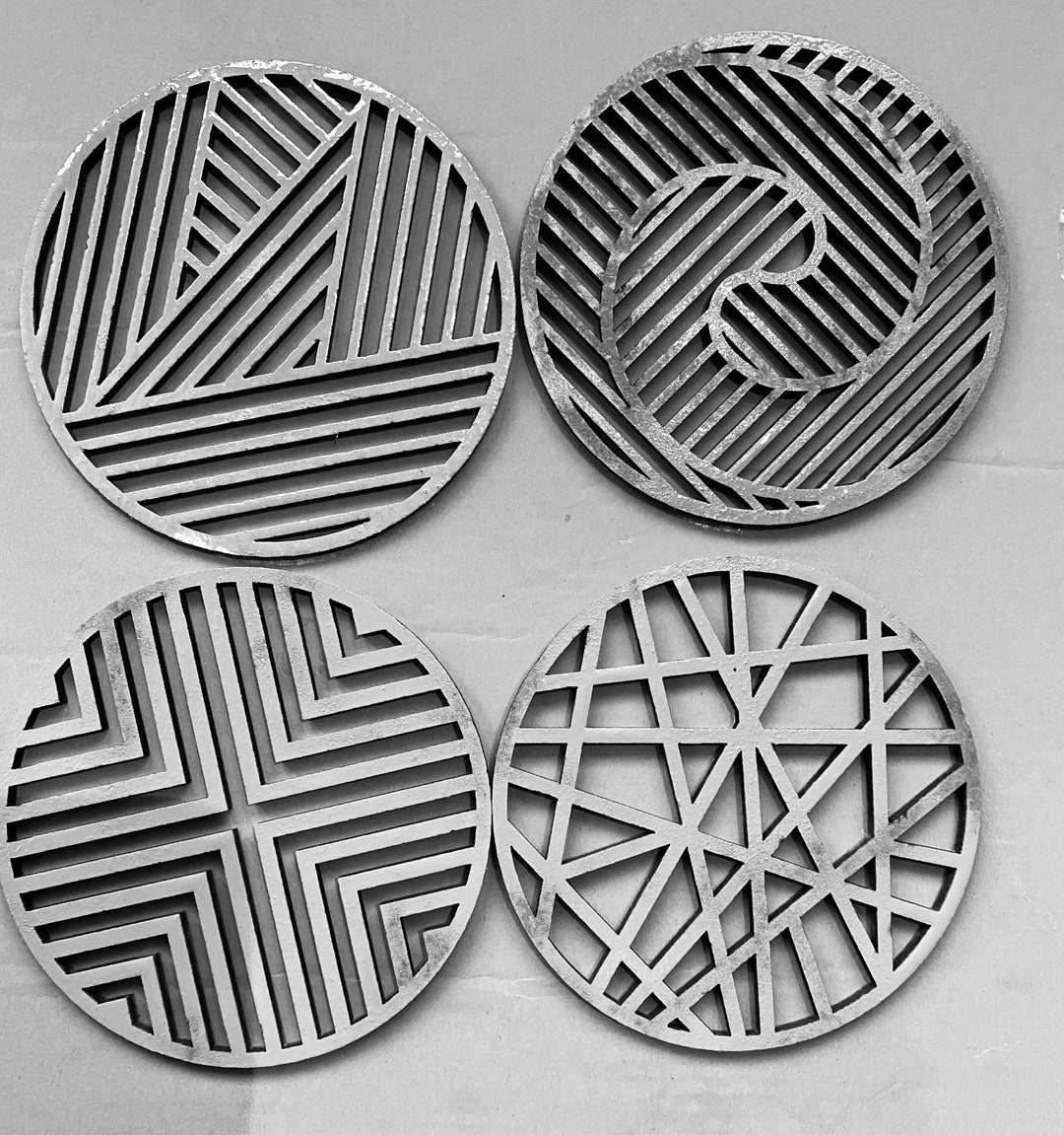 Grey Geometric Coasters Set of 4 Etsy