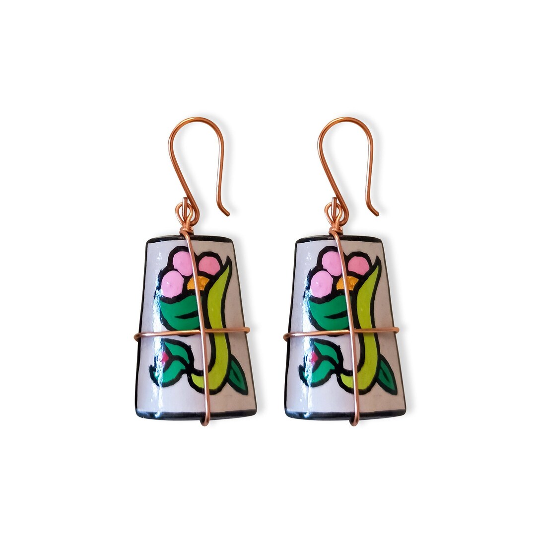Women's Ceramic Earrings With Flowers Etsy