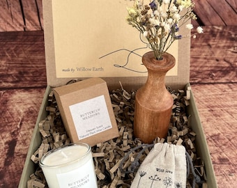 Birthday Ethical Vase Dried Flowers Gift Vegan Organic Personalised Friend Gift Filled Box Pamper Wellness Thinking of You  Spa Eco Gift Box