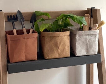 Storage container Natural kraft washable paper eco friendly home storage plant holder vegan leather fruit basket - Small 12cm x 10cm x 10cm