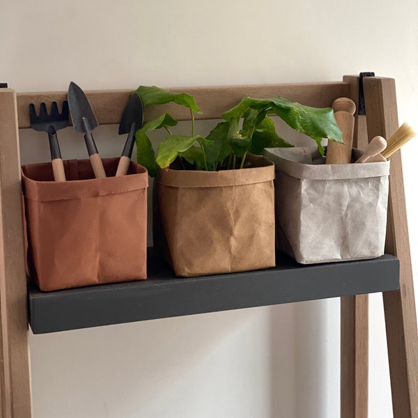 Storage container Natural kraft washable paper eco friendly home storage plant holder vegan leather fruit basket - Small 12cm x 10cm x 10cm