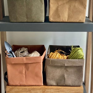 Storage container Natural kraft washable paper home storage eco friendly plant holder vegan leather fruit basket Medium: 15cm x 14cm x 14cm