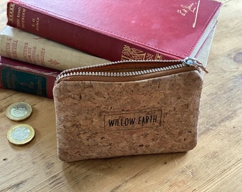 Nutley Cork Coin Zip Purse Natural Cork with Cotton Lining Willow Earth Hand Made Sustainable Vegan Plastic Free Canvas Pouch Accessory