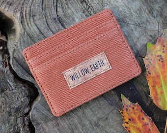 Friston Rust Cotton Canvas Wallet in Heavy Duty Canvas with Cork Willow Earth Label Burnt Amber Sustainable Vegan Cardholder